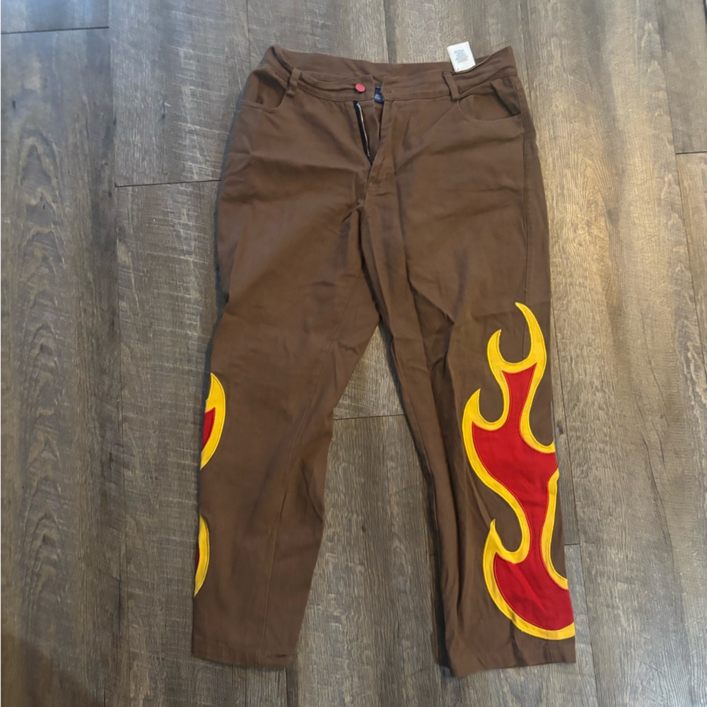 Brown Flame-Patterned‎ Men's Pants